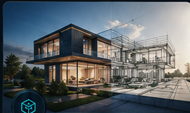 Architectural visualization team working with a realistic 3D building model